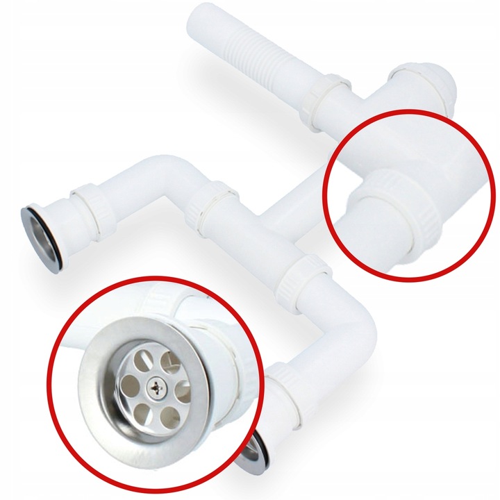 Syfon Zlewu DWUKOMOROWEGO 50 mm Odpływ PODWÓJNY Zlewozmywaka Sitko Manua W2