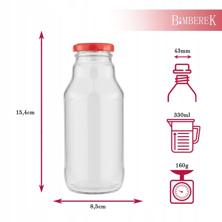 10x BUTELKA NA SOK KUBUŚ SOCZEK 330ml + ZAKRĘTKA BUTELKI SZKLANE NA SYROP