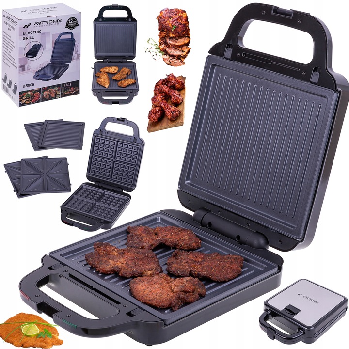 OPIEKACZ GOFROWNICA TOSTER DO KANAPEK GRILL WYMIENNE WKŁADY 3w1 MOC
