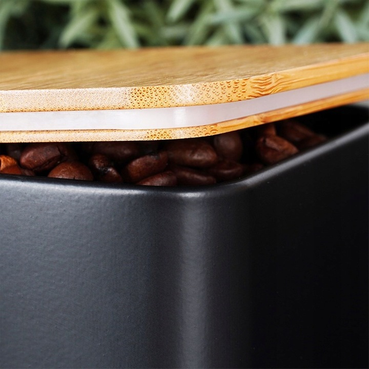 Chlebak CZARNY metalowy bambusowy pojemnik kuchenny na pieczywo chleb