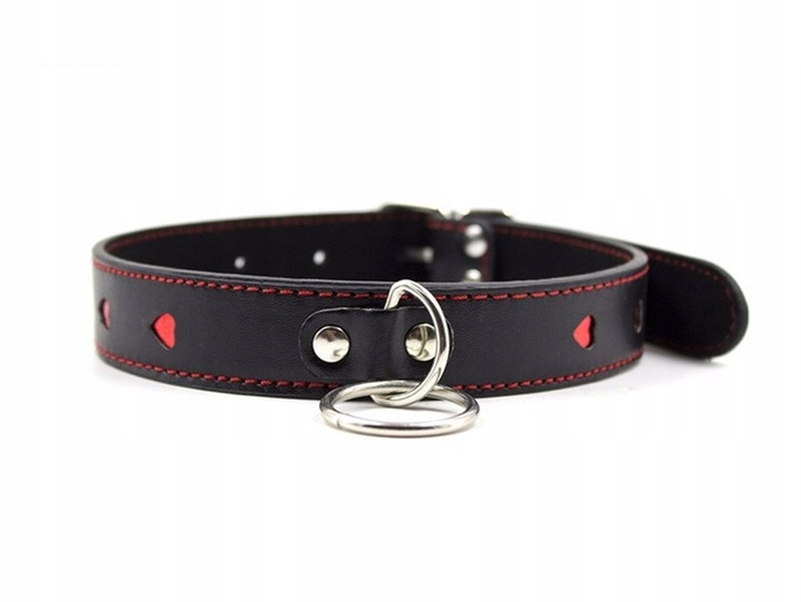 KLASYCZNA SKÓRZANA OBROŻA ZE SMYCZĄ SERDUSZKA