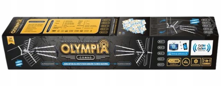 ANTENA Dvbt2 4k Mux8 Tv Naziemna Zewnętrzna OLYMPIA BX1000 LTE COMBO