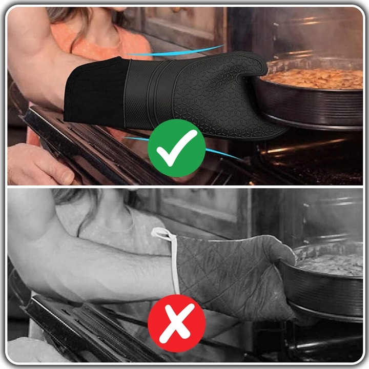 Rękawice KUCHENNE Silikonowe DO Piekarnika Kuchni ŻAROODPORNE 2szt Czarne