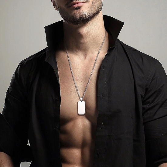 NIEŚMIERTELNIK MĘSKI Z GRAWEREM SREBRNY ŁAŃCUSZEK PANCERKA STAL NA PREZENT