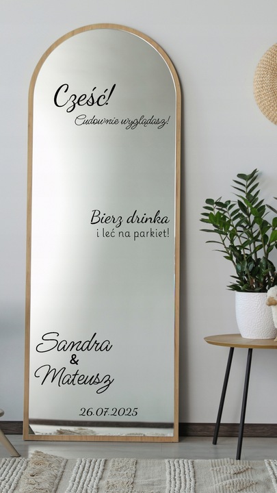 NAKLEJKA NA LUSTRO naklejki personalizowane na wesele ślub imprezę urodziny