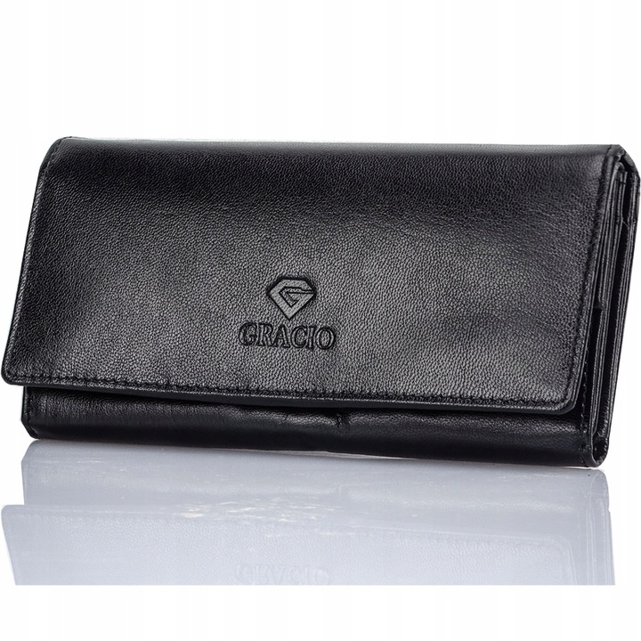 Portfel Damski Czarny Skóra Naturalna Gracio Duży Pojemny PREZENT