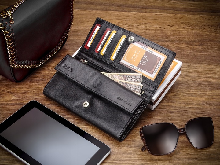 Portfel Damski Czarny Skóra Naturalna Gracio Duży Pojemny PREZENT