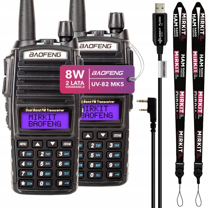2 krótkofalówki Baofeng UV82 MK5 8W w zestawie kabel programujący