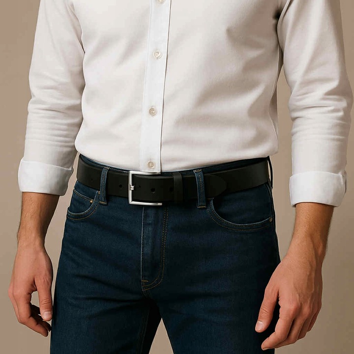 PASEK SKÓRZANY MĘSKI DO SPODNI CASUAL 120 KLASYCZNY CZARNY SKÓRA