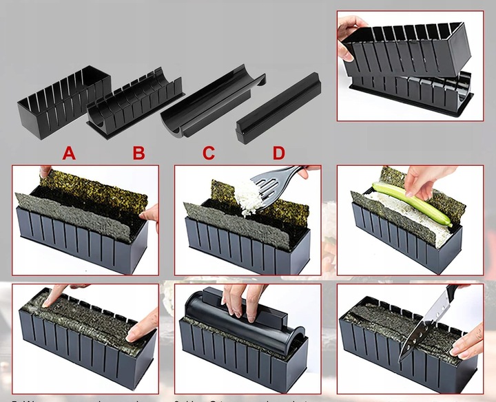 30SZT ZESTAW MASZYNKA DO ROBIENIA SUSHI Z ROLKA MATA PRASKA NÓŻ DO