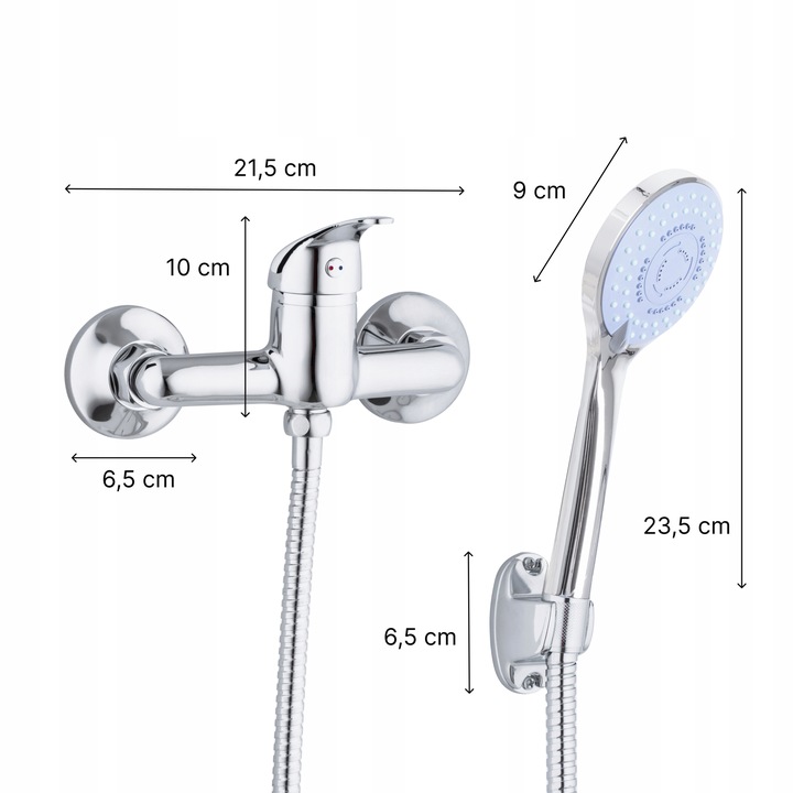 Bateria prysznicowa ścienna srebran jednouchwytowa ze słuchawką i