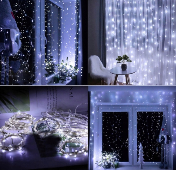 KURTYNA ŚWIETLNA kurtyna LED 2x2 m 200 LED USB pilot+ haczyki BIAŁY ZIMNY