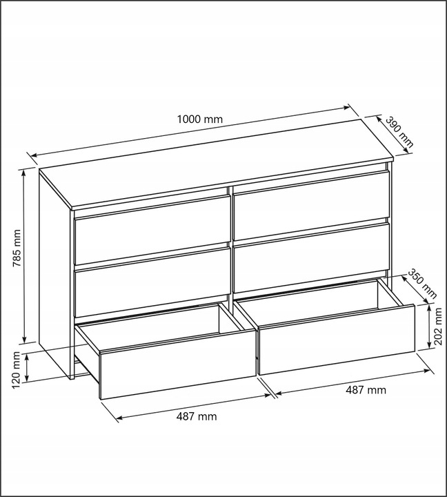 KOMODA 6 SZUFLAD 100CM BIAŁA