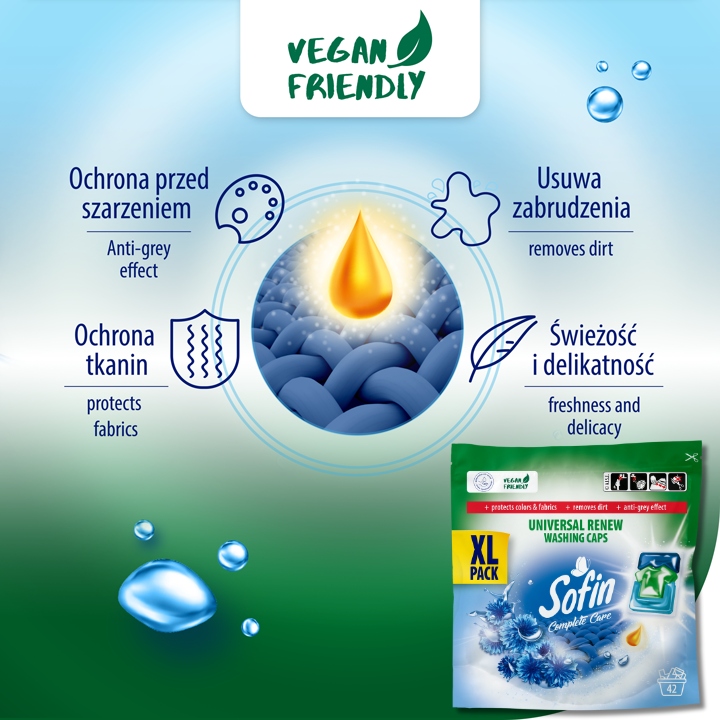 Sofin Kapsułki do Prania Białego i Jasnego Vegan Ochrona Kolorów XL 42szt