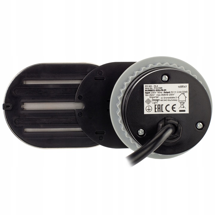 SLIDE BOX USB Gniazdo Meblowe wpuszczane w blat przesuwna pokrywa ALUMINIUM