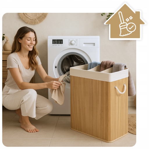 Kosz na pranie składany bambusowy pojemnik brudną bieliznę duży 3