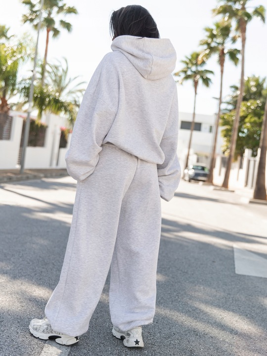 Spodnie dresowe bawełniane damskie baggy szerokie oversize szary melanż