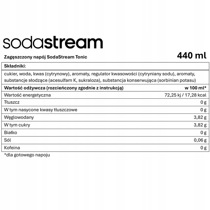 TONIC SodaStream Syrop do Saturatora Koncentrat Tonik do Wody 440 ML