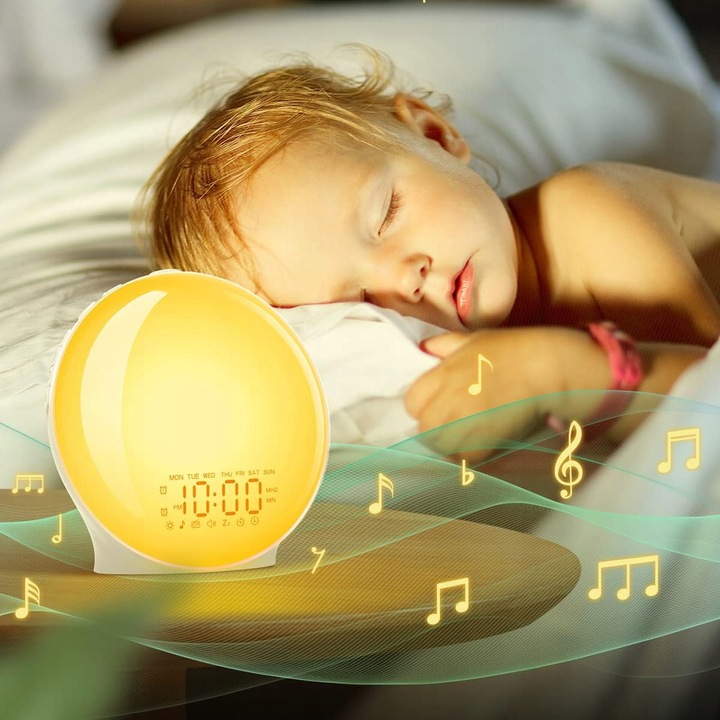 BUDZIK ŚWIETLNY ZEGAR DRZEMKA LAMPKA NOCNA RADIO SYMULATOR WSCHODU