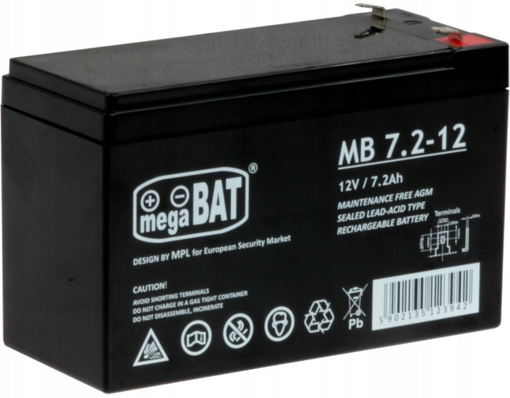 Akumulator VRLA MegaBat AGM 12V 7.2Ah MB 7.2-12 do alarmu