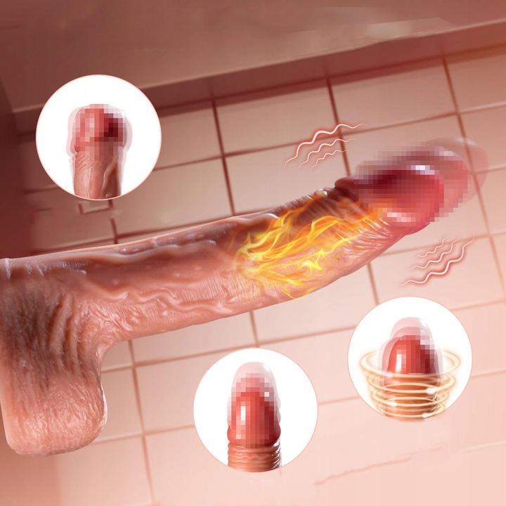 Dildo masturbator z teleskopowym i obrotowym i podgrzewanym wibratorem
