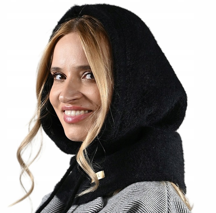Balaclava czarna miekka Alpaka Czapka damska Kominiarka KAPTUR komin