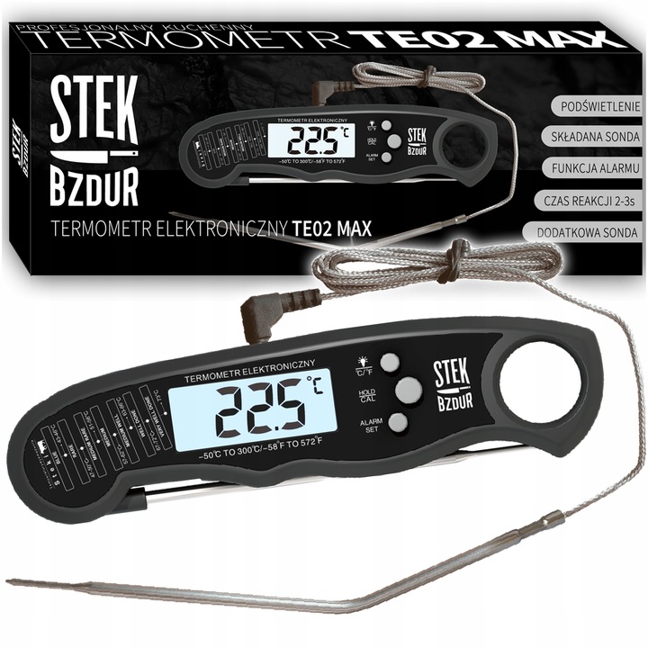 Termometr Kuchenny Cyfrowy do Mięsa Steków Żywności STEK BZDUR LCD Sonda