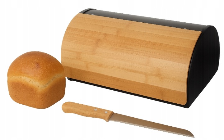 CHLEBAK NA PIECZYWO BUŁKI CHLEB POJEMNIK CZARNY BAMBUS DUŻY + NÓŻ