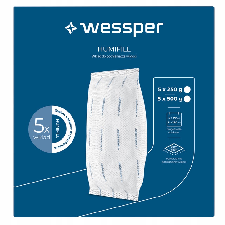 Mocne wkłady do pochłaniacza wilgoci 10x 250g - Wessper P2 HUMIFILL