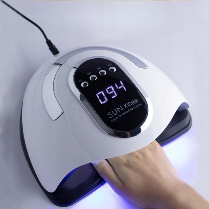 MOCNA LAMPA DO PAZNOKCI HYBRYD ŻELI UV LED SUN X10 MAX LCD Z RĄCZKĄ