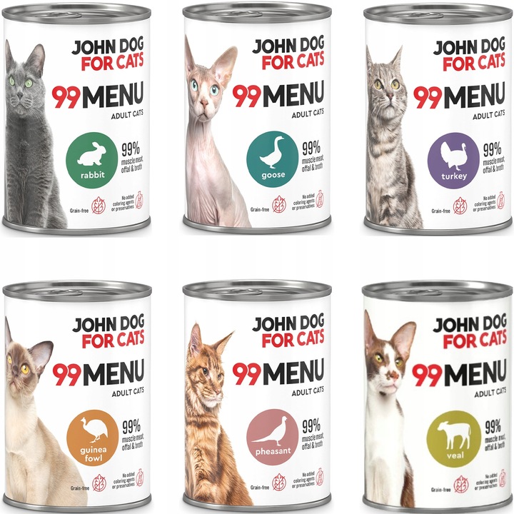 John Dog for Cats 99 Menu Karma Mokra dla Kota Mix 6x 400g Bezzbożowa