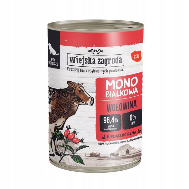Wiejska Zagroda Karma mokra dla psa Monobiałkowa MIX SMAKÓW 12x 400g