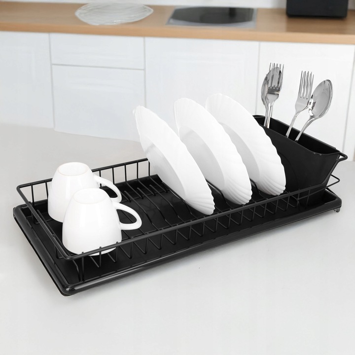 Suszarka do naczyń ociekacz na sztućce stojąca czarna plastikowa 50,5