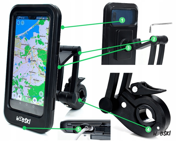 WODOSZCZELNY UCHWYT DO NAWIAGACJI TELEFONU I SAKWA DO KIEROWNICY HULAJNOGI