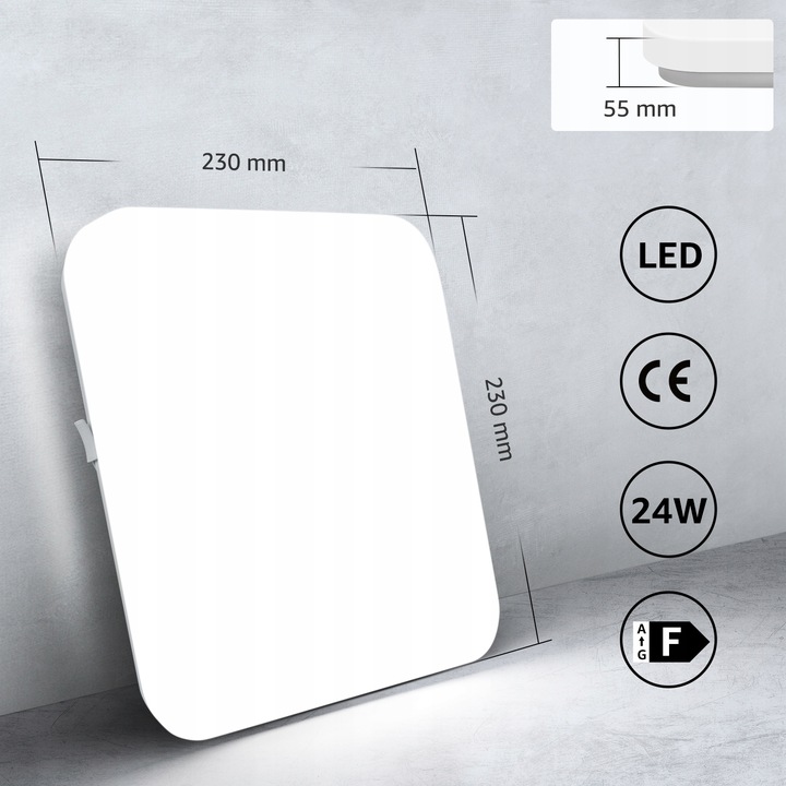 Lampa Sufitowa Plafon LED 24W 2400LM 23x23x5cm Natynkowy Biały