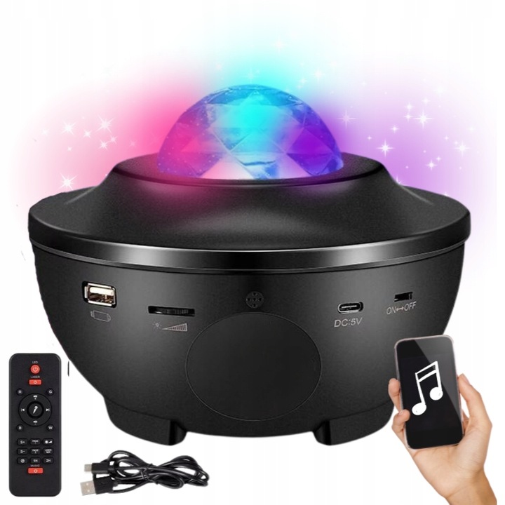 PROJEKTOR GWIAZD LED GŁOŚNIK LAMPA NOCNA + PILOT