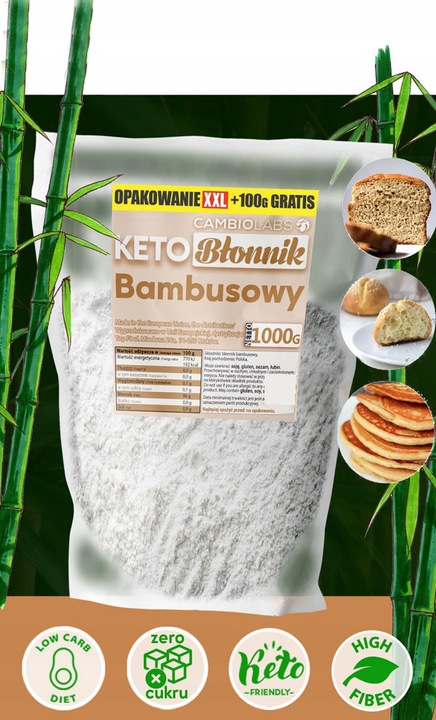BŁONNIK BAMBUSOWY KETO 1kg +100g mąka bambusowa bez cukru węglowodanów