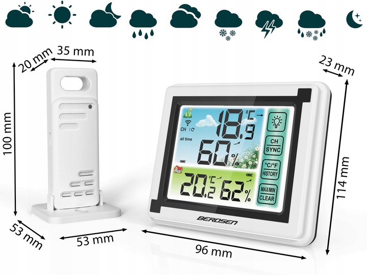 BEZPRZEWODOWA STACJA POGODOWA POGODY HIGROMETR + CZUJNIK