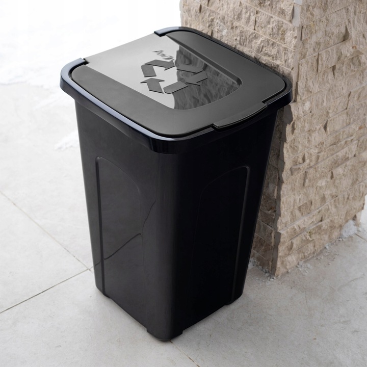 KOSZ NA ŚMIECI ODPADY POJEMNIK DO SEGREGACJI 50L KUBEŁ CZARNY KONTENER
