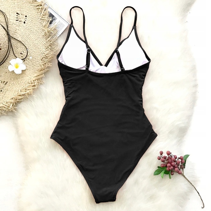 STRÓJ KĄPIELOWY JEDNOCZĘŚCIOWY KOSTIUM WYSZCZUPLAJĄCY DAMSKI CZARNY M 38