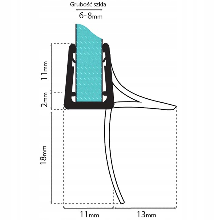USZCZELKA DOLNA DO KABINY PRYSZNICOWEJ 6-8mm TUNELOWA TRANSPARENTNA