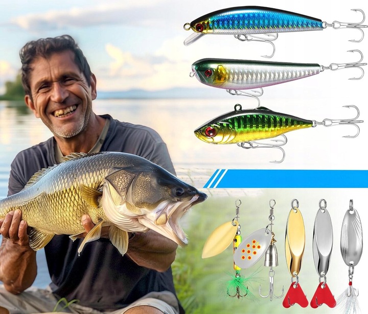 Skrzynka Wędkarska Zestaw Przynęt na Ryby Akcesoria Haczyk Spławik