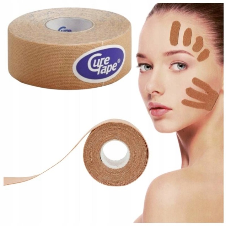 Taśma tejpy plastry do kinesiotapingu kinesio CureTape 5m tape twarzy