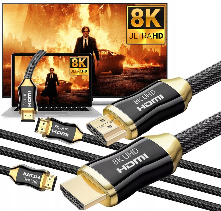 KABEL HDMI 2.1 8K PRZEWÓD ULTRA HIGH SPEED 48Gbps eARC FHD 240Hz GOLD