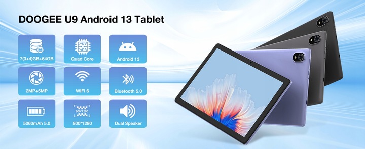 Tablet DOOGEE U9 10.1 7GB+64GB” IPS 5060mAh OTG/WiFi6/1TB/BT5.0 Android13