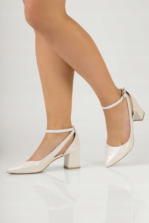 Ślubne Czółenka na słupku niskie ekru Gabi 38