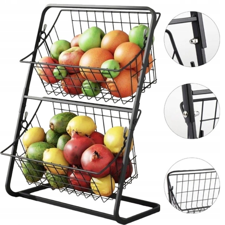 Koszyk Piętrowy Dwupoziomowy na Owoce Warzywa Czarny Organizer do