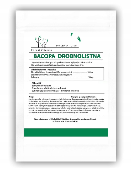 BAKOPA BACOPA MONNIERI 120kaps 500mg STRES PAMIĘĆ