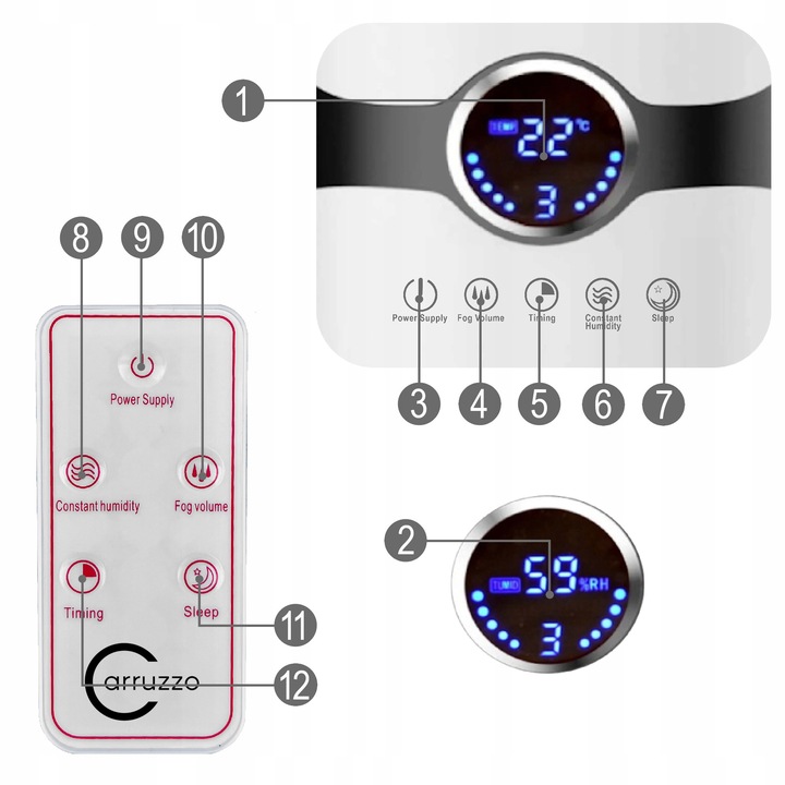 Nawilżacz powietrza AUTOMATYCZNY + AROMATERAPIA 3w1 +12 OLEJKÓW FILTR