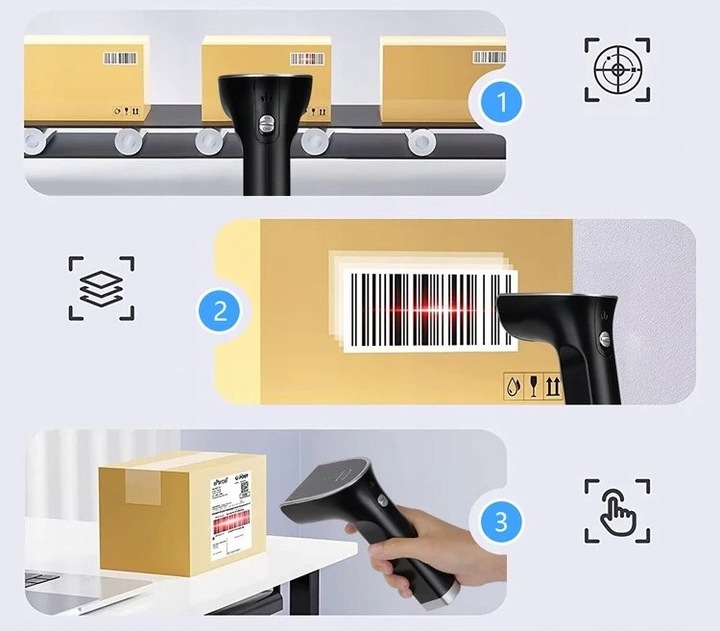 Bezprzewodowy skaner czytnik kodów kreskowych QR 1D 2D z bazą ładującą